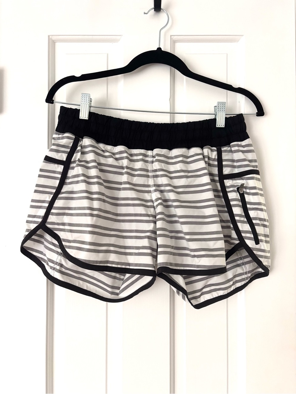 Lululemon Striped Gray & White Shorts with Black Trim